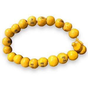 Asian Theme Yellow Wooden Beaded Stretch Bracelet